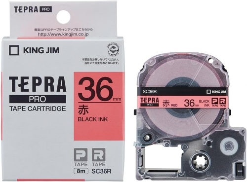  TEPRA SC36R- CHỮ ĐEN NỀN ĐỎ 36MM