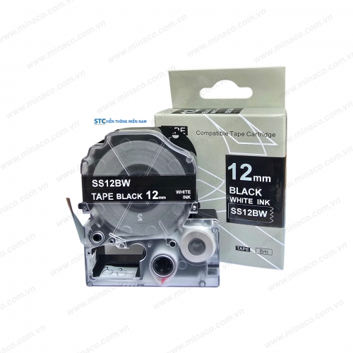 BĂNG NHÃN SS12BW ( SD12K ) - CHỮ TRẮNG NỀN ĐEN 12MM