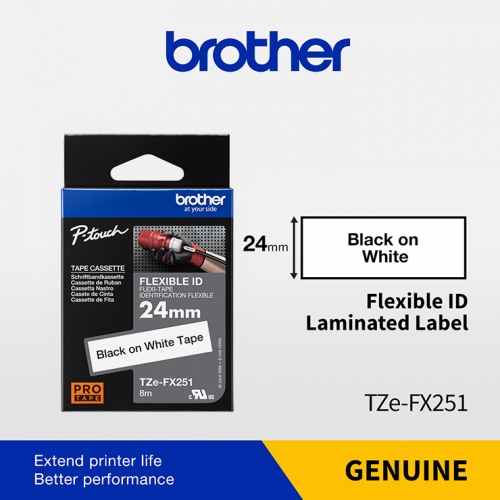 BROTHER TZE-FX251 - Nhãn 24mm màu trắng siêu dẻo
