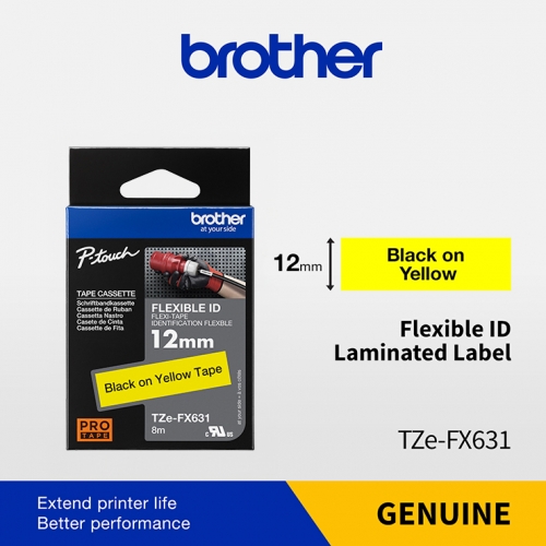BROTHER TZE-FX631 / Nhãn in 12mm màu vàng siêu dẻo
