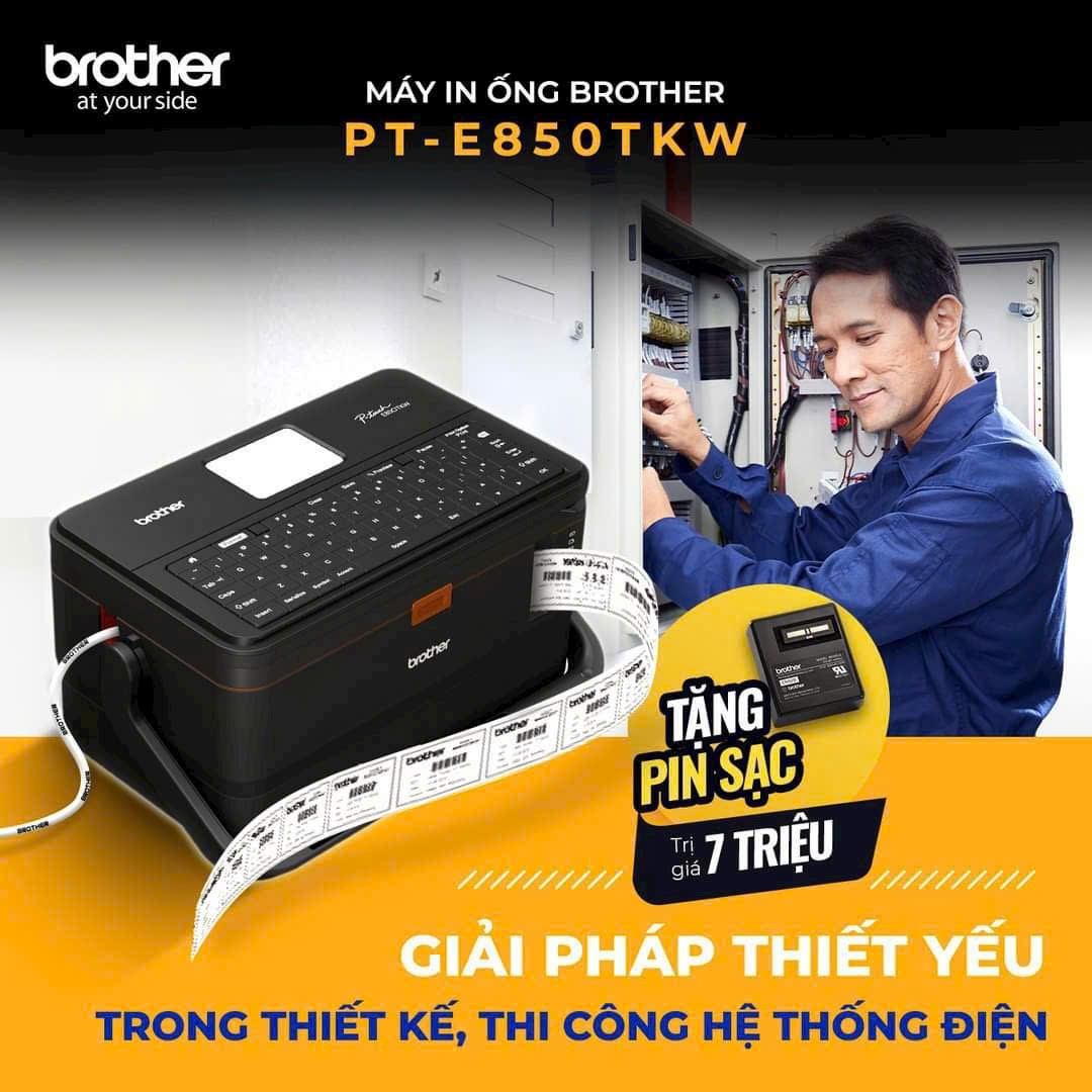 Máy in ống lồng Brother PT-E850TKW  - Tặng pin + đế sạc